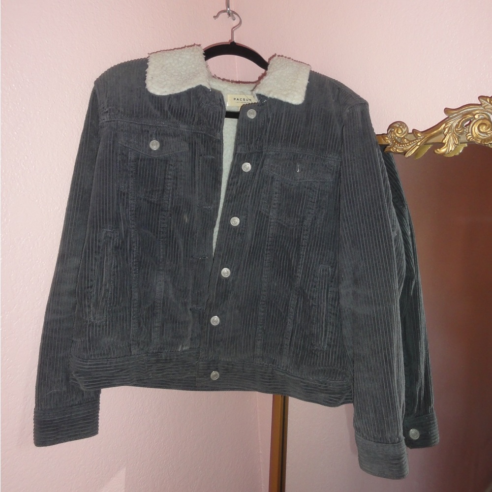 PacSun Charcoal Corduroy Jacket with Shearling Collar